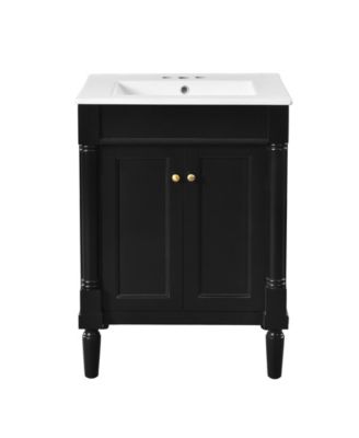 24 Inch Single Sink Bathroom Vanity Modern 2 Tier Storage Cabinet with Top Sink and Large Capacity Storage Shelves