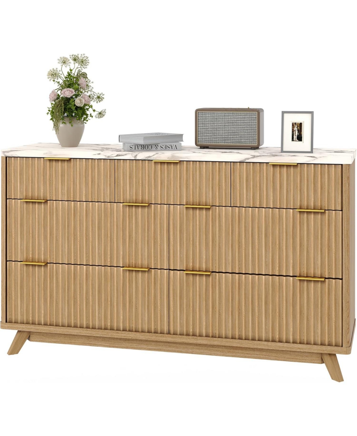 gaomon 7 Drawer Fluted Dresser, Curved Wood Chest of Drawers for Bedroom, Living Room