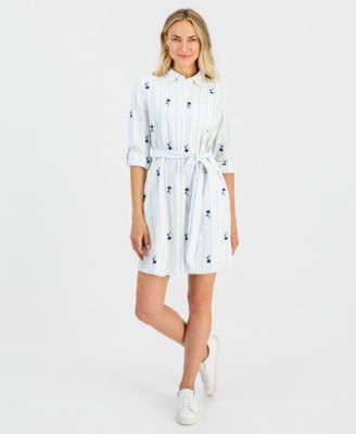 Women's Printed Roll-Sleeve Shirtdress