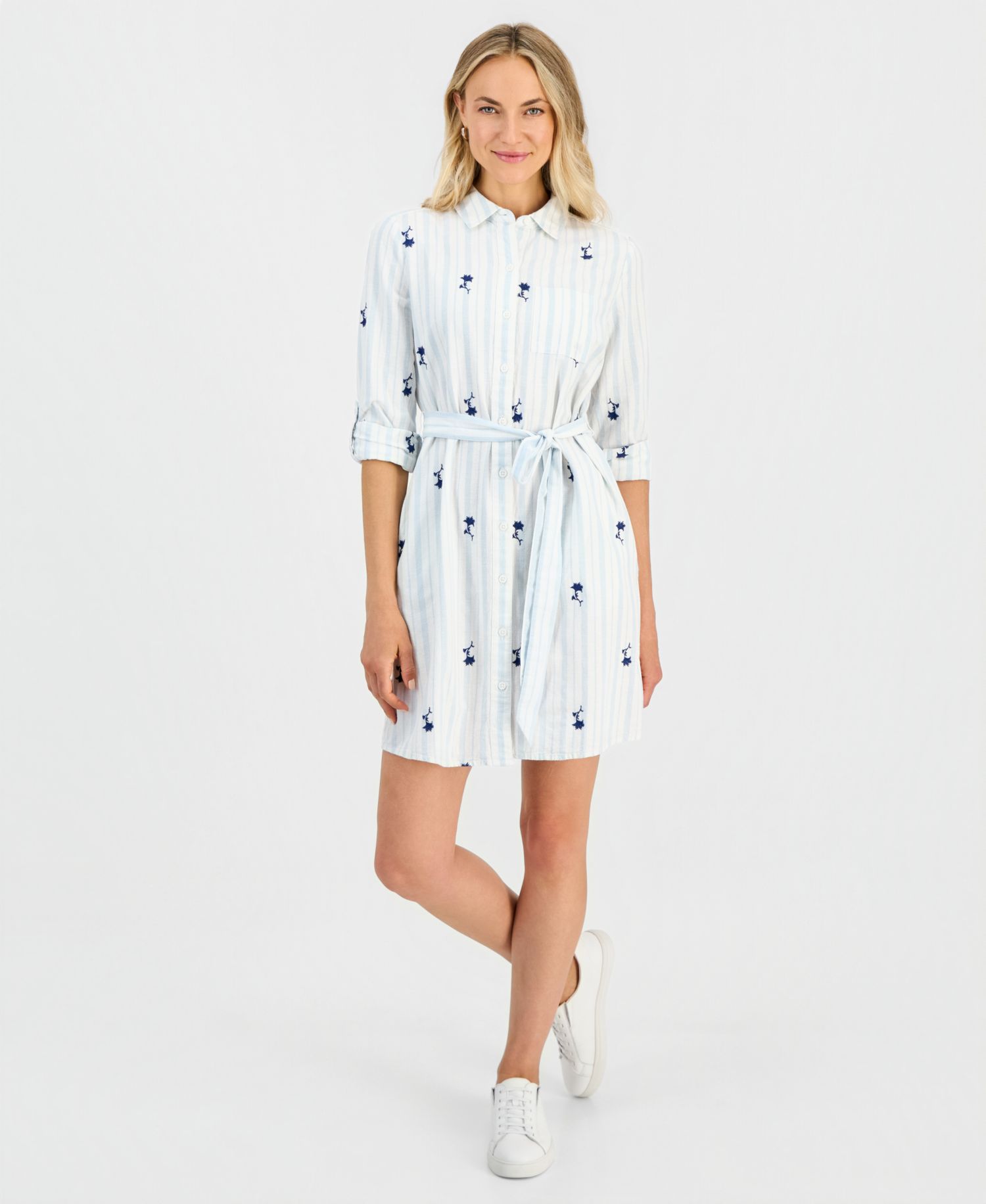 Women's Printed Roll-Sleeve Shirtdress