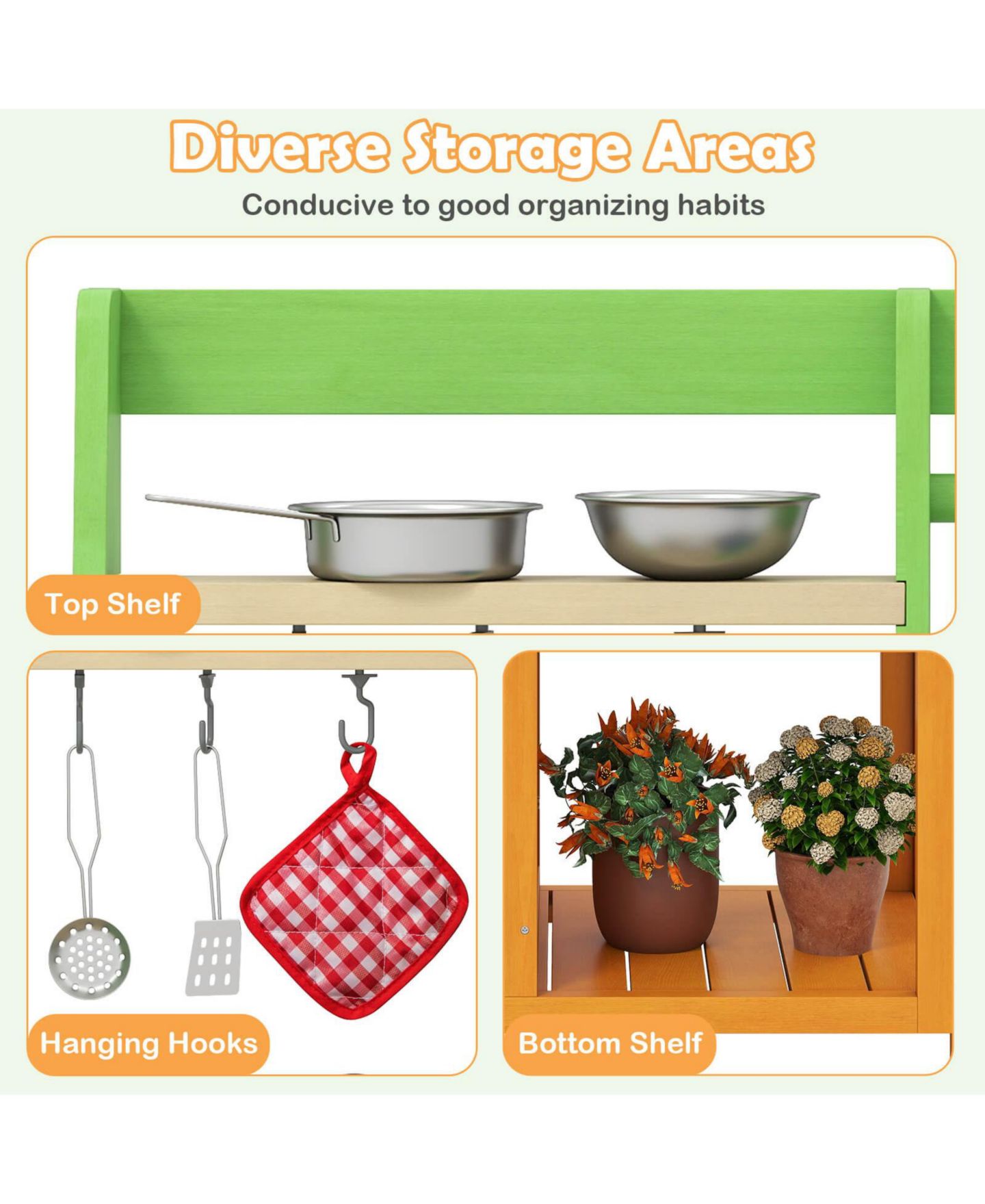 Детские игрушки Costway Wooden Mud Kitchen with Stoves, Sink and Oven, 10-Piece Set, Ages 3+, цвет: Жёлтый — фото 7