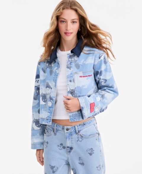 Женская куртка Disney | Macy's Mickey & Friends Parade Balloon Printed Cropped Denim Jacket