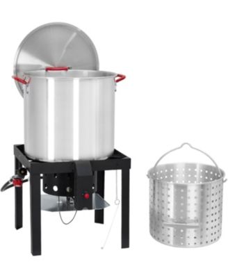 Outdoor Seafood Boil Pot, Aluminum Seafood Boil Kit with Strainer Basket and Propane Burner for Outdoor Cooking