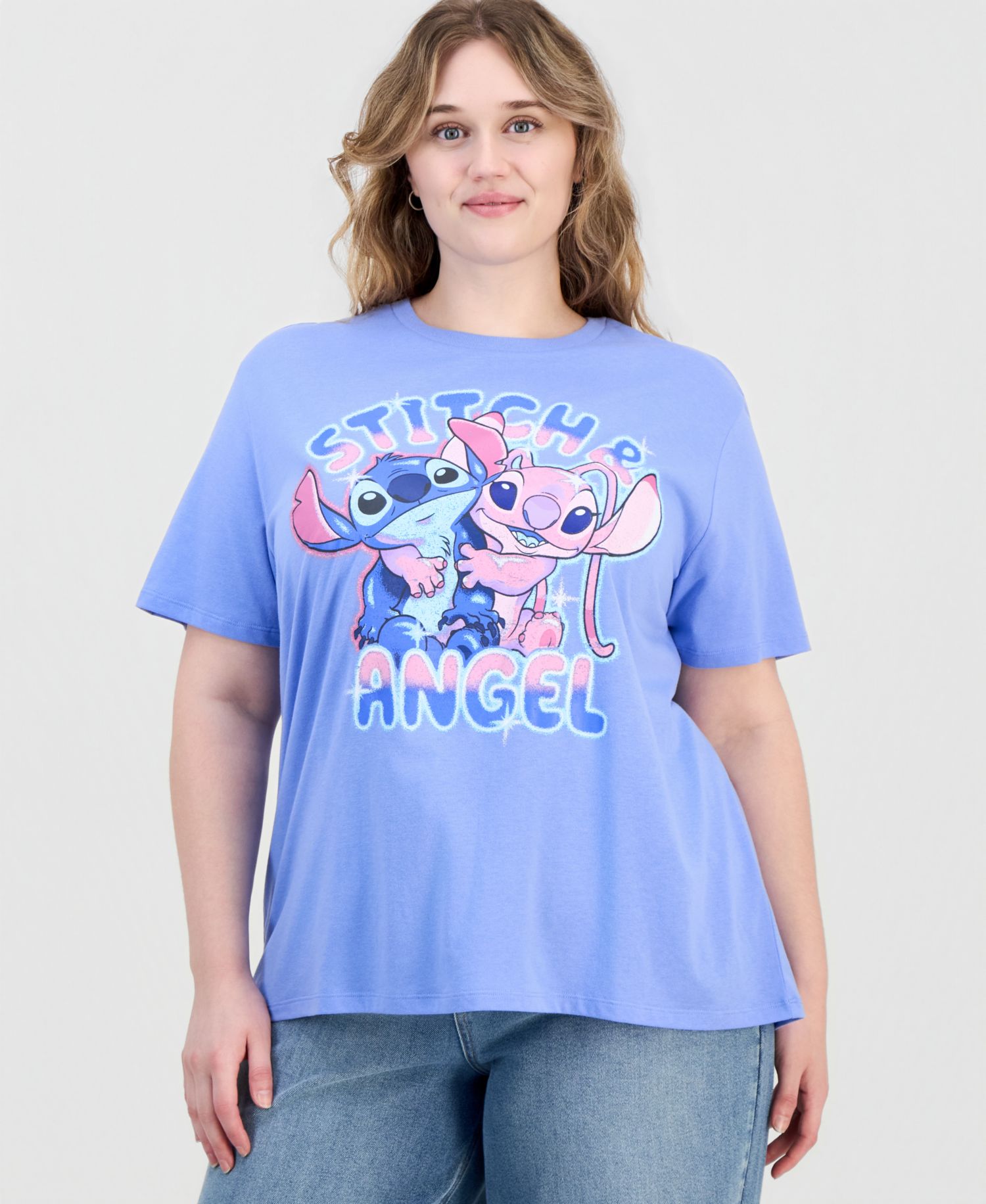 Trendy Plus Size Stitch & Angel Graphic T-Shirt