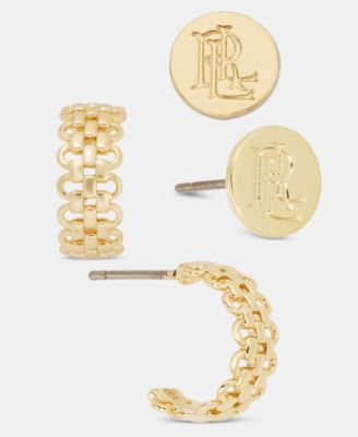 Logo Stud & Rolo Chain Hoop Earrings, 2-Piece Set 