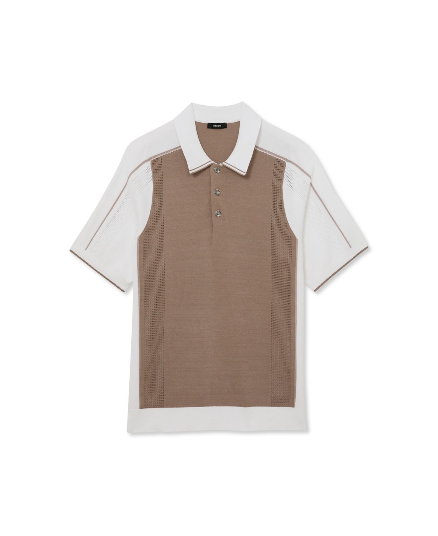 Мужское поло REISS Claremont Half Button Color block Polo Shirt, цвет: Верблюжий / Белый — фото 2