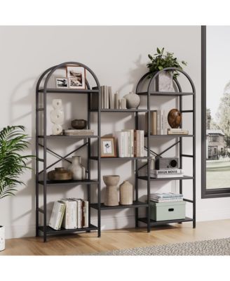 4-Tier 63" Industrial Arched Triple Column Bookshelf, Storage Rack for Living Room, Bedroom, Home Office