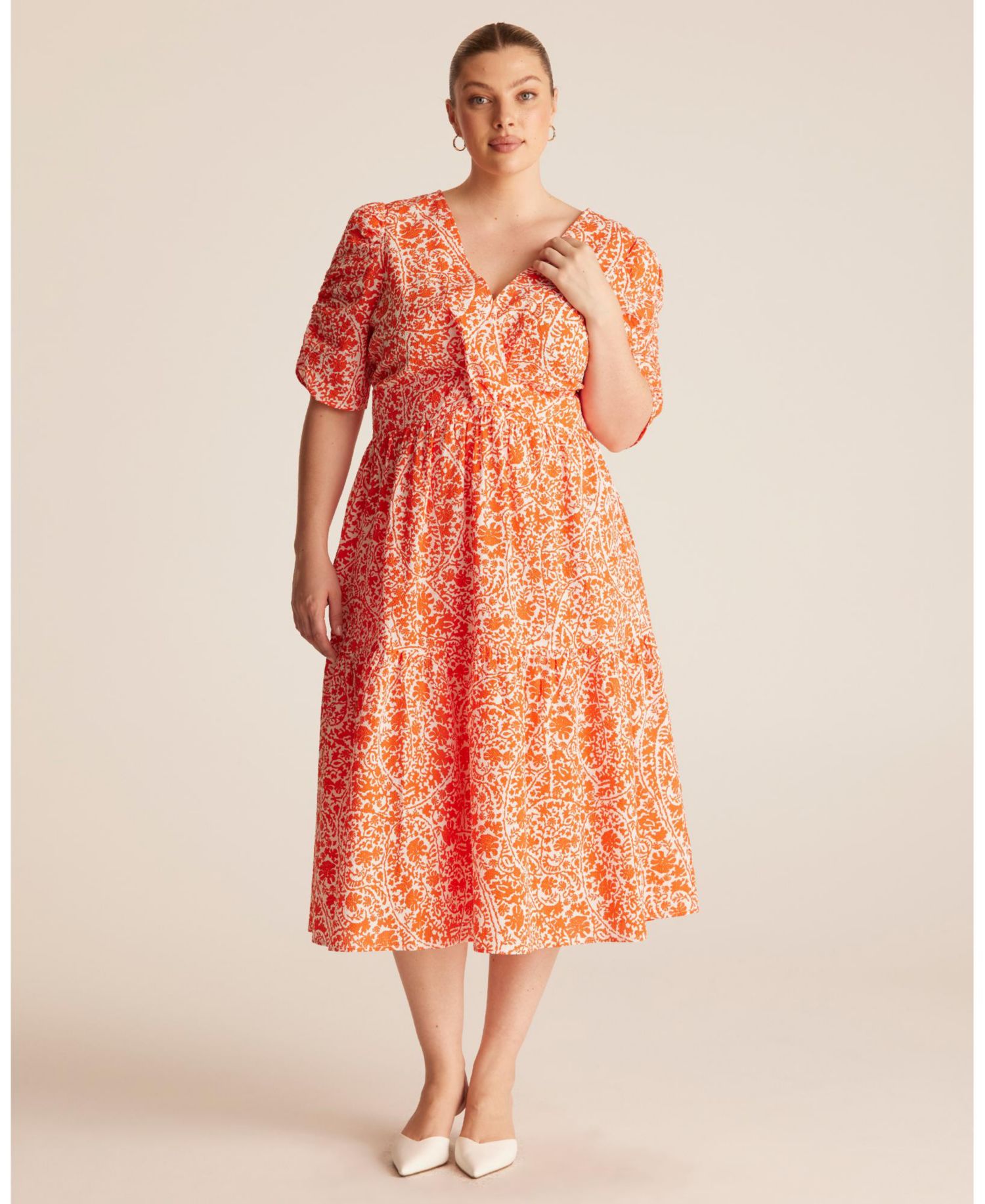 Plus Size Dreamaya Tiered V-neck Fit Flare Midi Dress