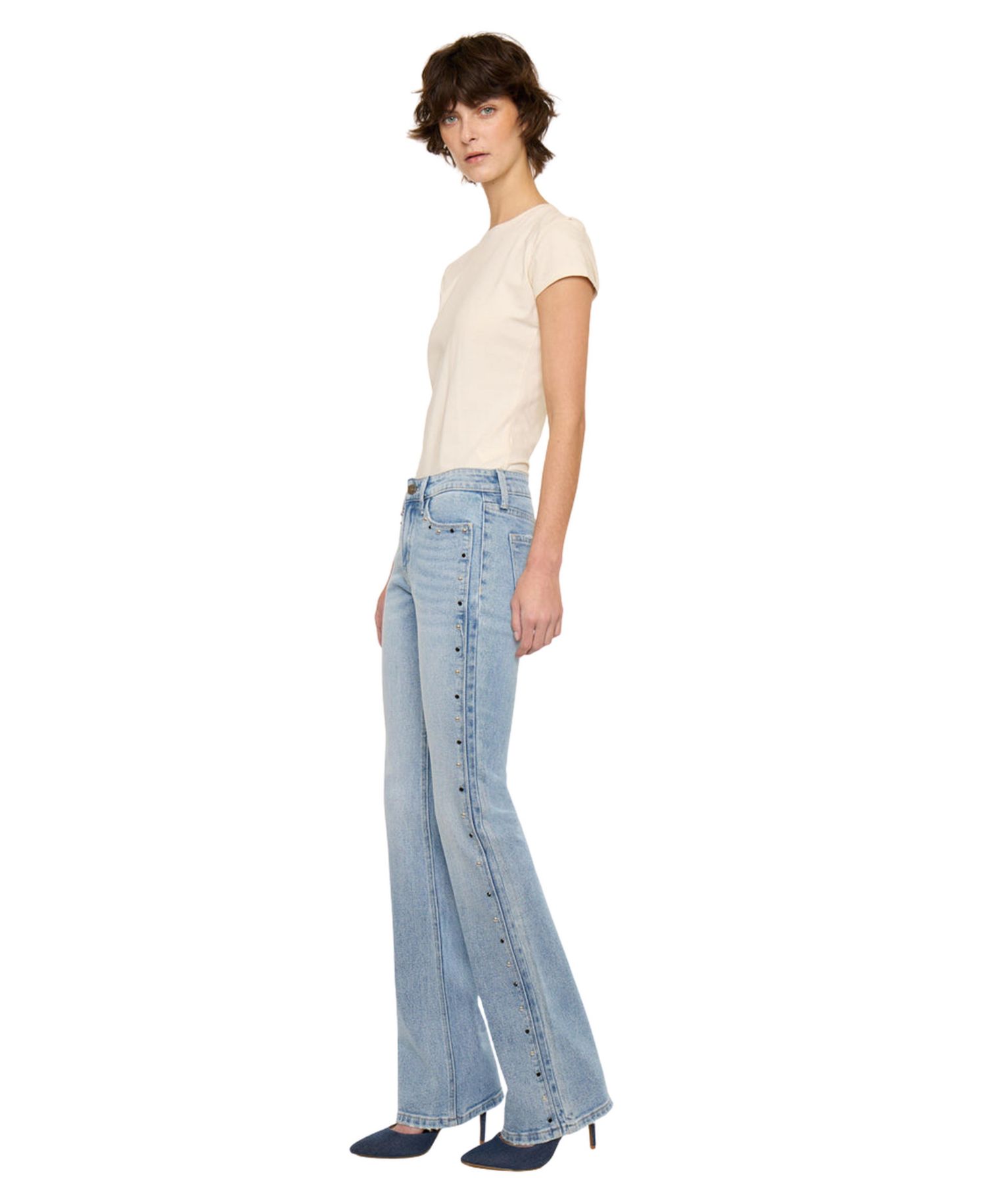 Women's Mid Rise Rhinestone Stud Bootcut Jeans