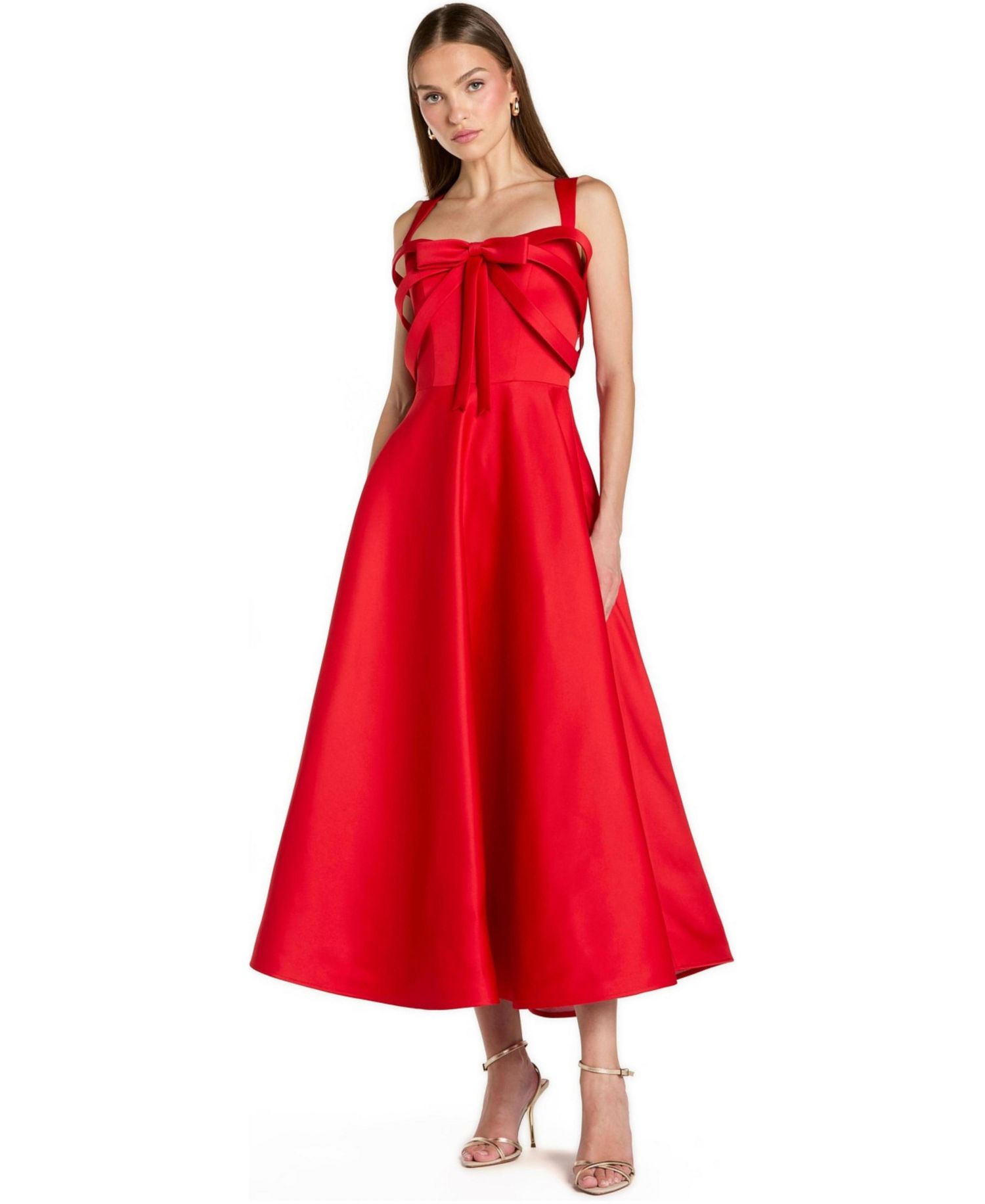 Women's Satin Sleeveless A Line Ankle Dress With Bow