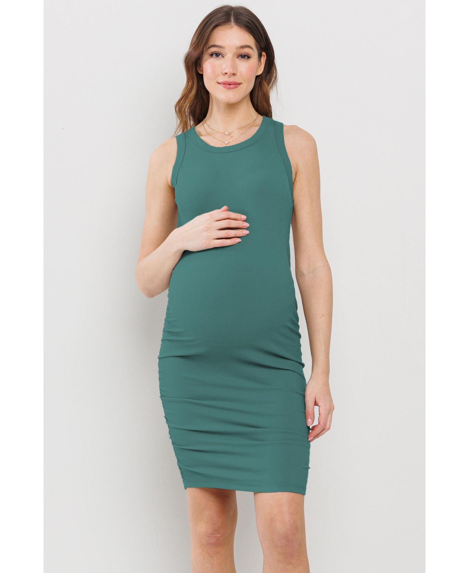 Women's Ribbed Bodycon Sleeveless Side Ruched Dress