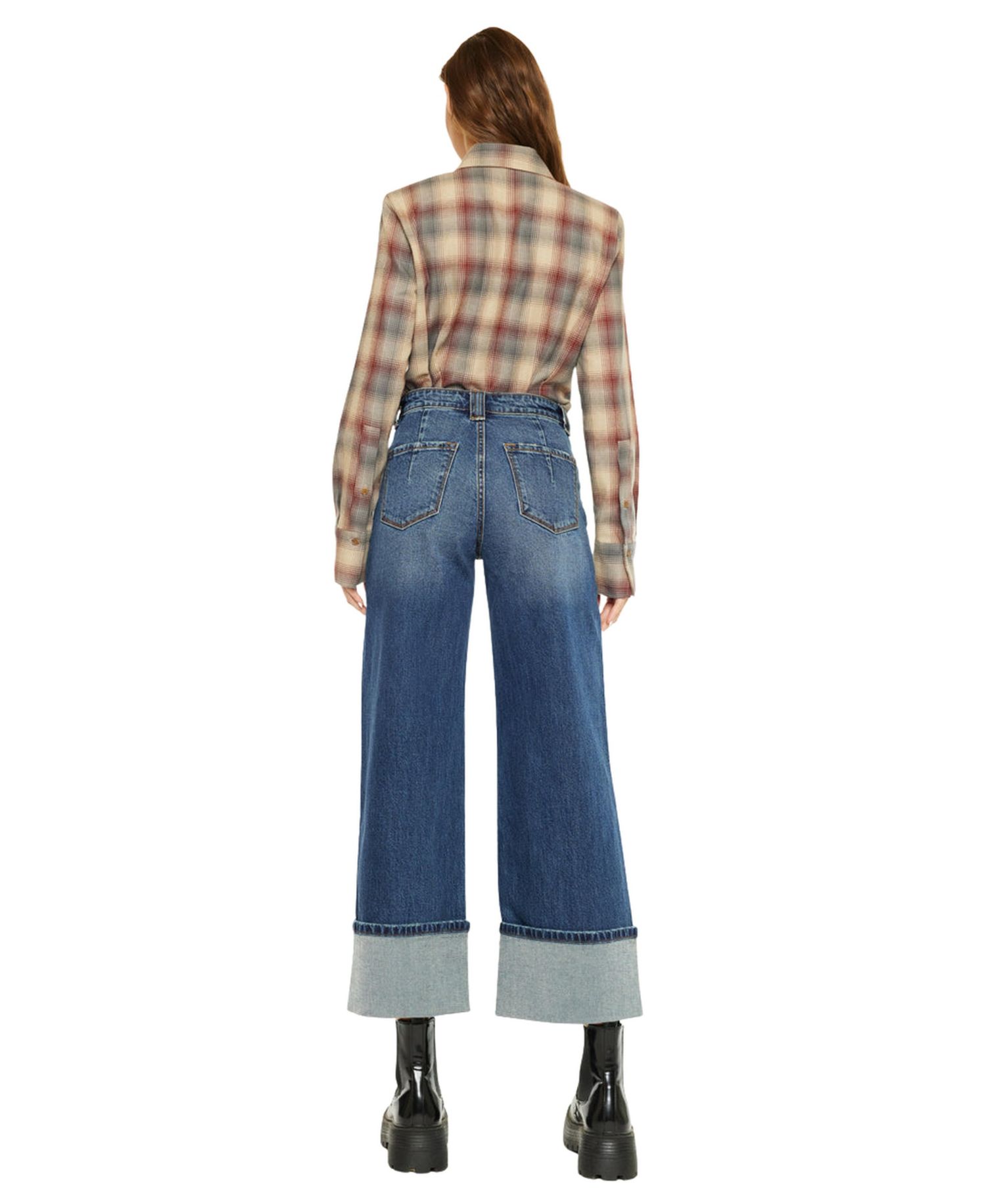 Women's High Rise Cuffed Wide Leg Jeans