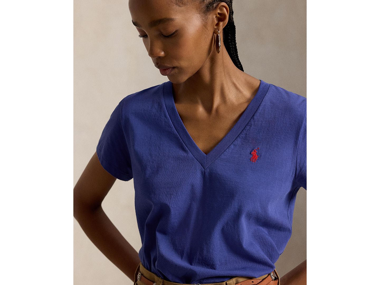 Женская футболка Polo Ralph Lauren V-Neck Short-Sleeve T-Shirt, цвет: Синий — фото 3