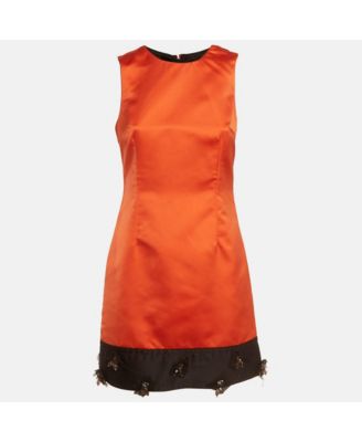 Women's Dandg Sateen Contrast Embellished Hem Sleeveless Shift Dress