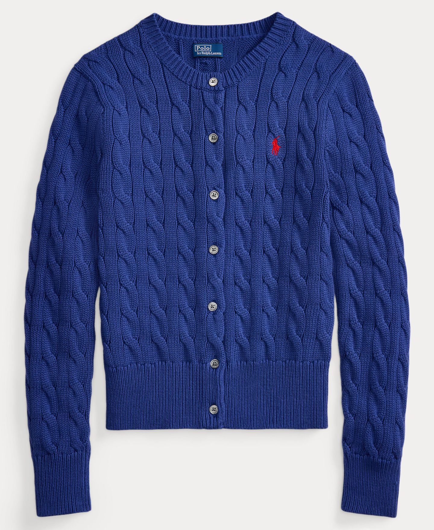 Женский кардиган Polo Ralph Lauren Cable-Knit Cotton Crewneck Cardigan, цвет: Синий — фото 5
