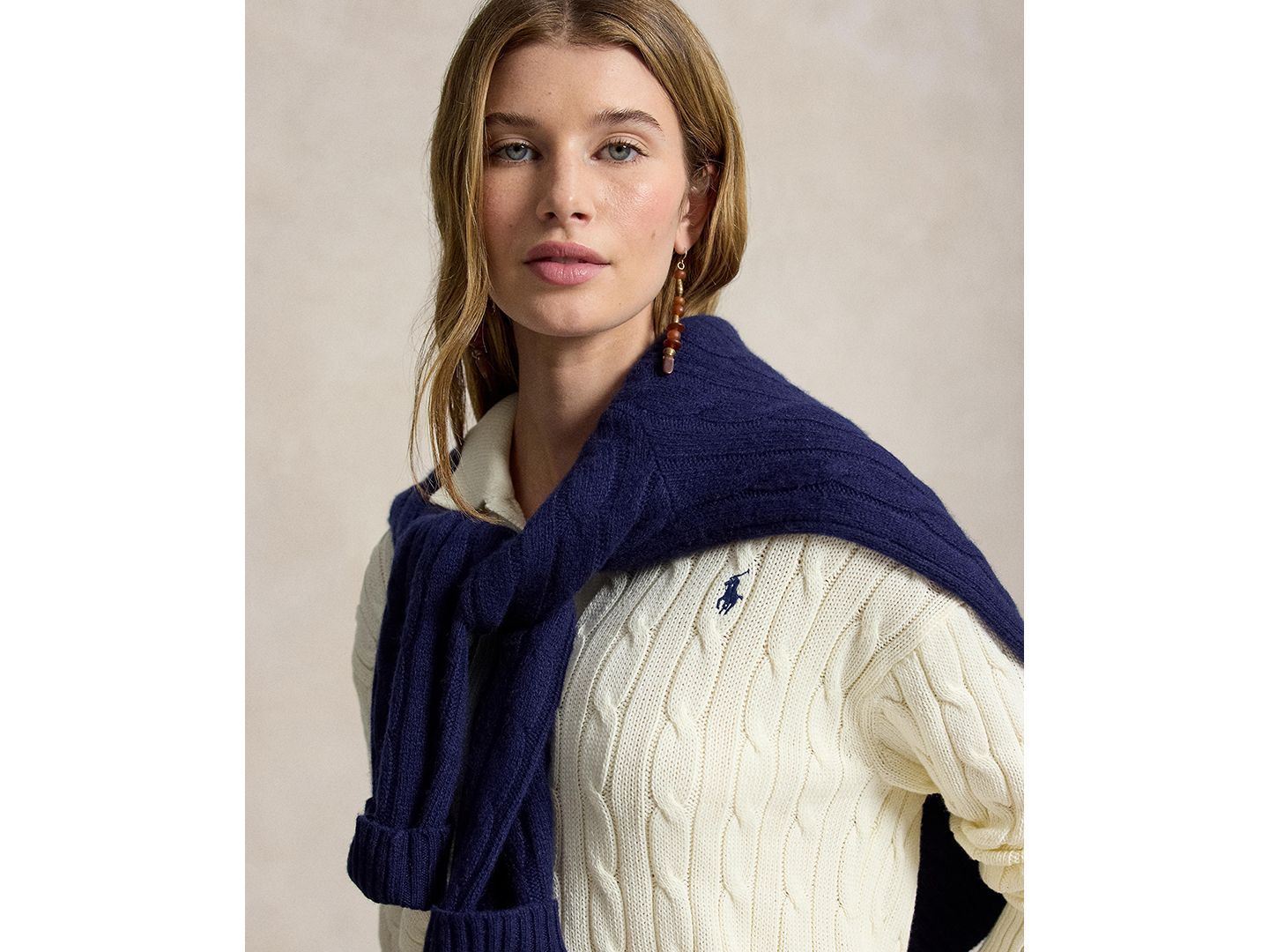 Женский кардиган Polo Ralph Lauren Polo Collar Long-Sleeve, цвет: Кремовый — фото 6