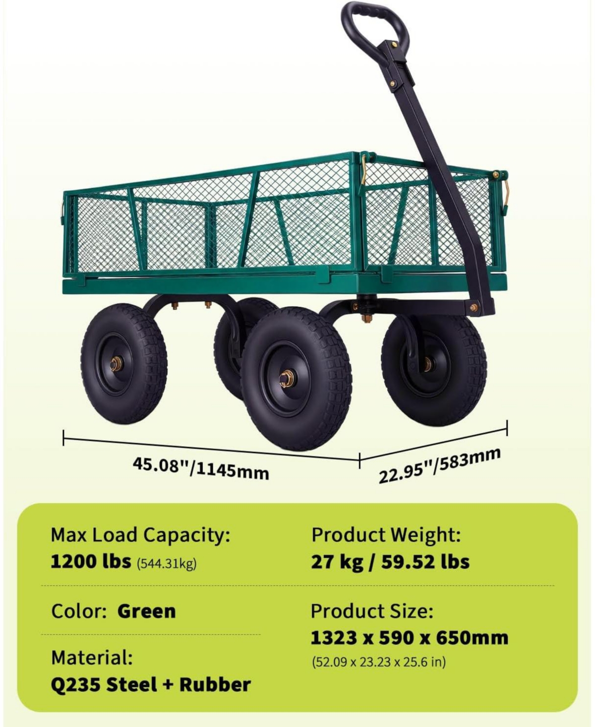gaomon 1200 lbs Heavy Duty Steel Garden Cart with Removable Mesh Sides 13inch All-Terrain Pneumatic Tires Utility Wagon with 180 Rotating