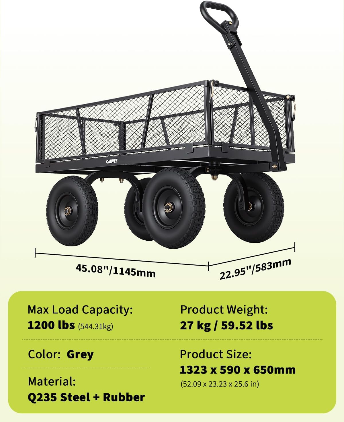 gaomon 1200 lbs Heavy Duty Steel Garden Cart with Removable Mesh Sides 13in All-Terrain Pneumatic Tires Utility Wagon with 180 Rotating