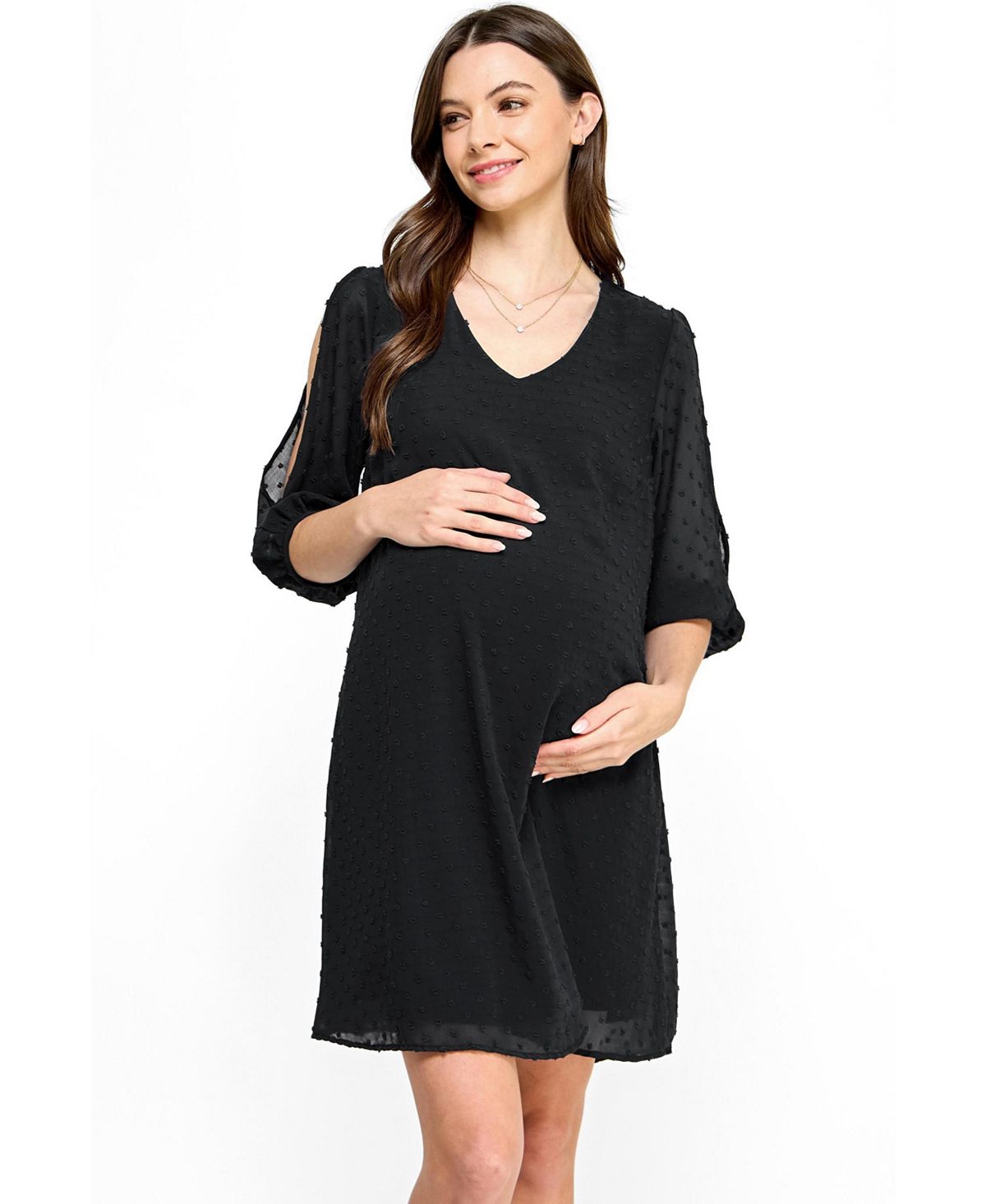 Hello Miz Maternity Swiss Dot Split Sleeve V Neck Dress view 1 — MAYCSS fashion products