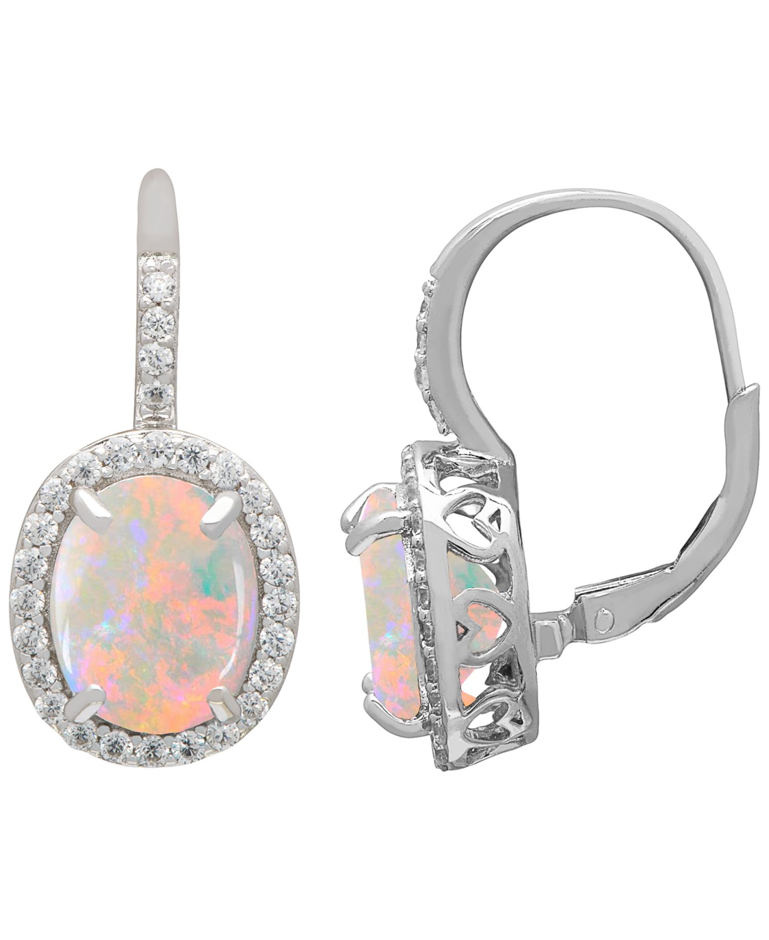 Lab Grown Opal (3 ct. t.w.) & Lab Grown White Sapphire (0.56 ct. t.w.) Earrings in Sterling Silver
