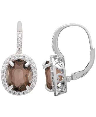 Smokey Topaz (7 ct. t.w.) & White Topaz (0.56 ct. t.w.) Earrings in Sterling Silver