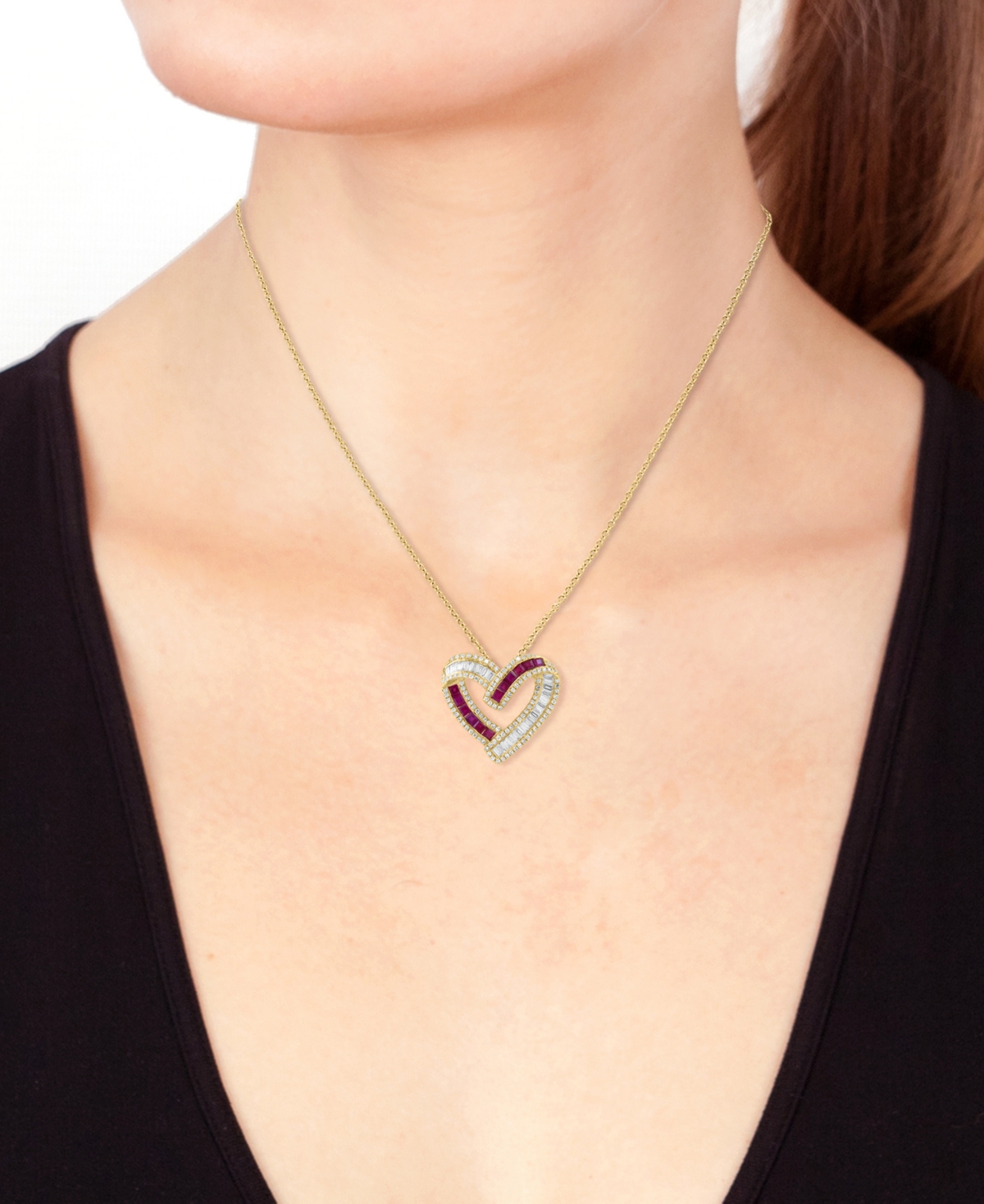 Effy Collection Ruby (3/4 ct. t.w.) & Diamond (3/4 ct. t.w.) Pendant Necklace in 14k Yellow Gold