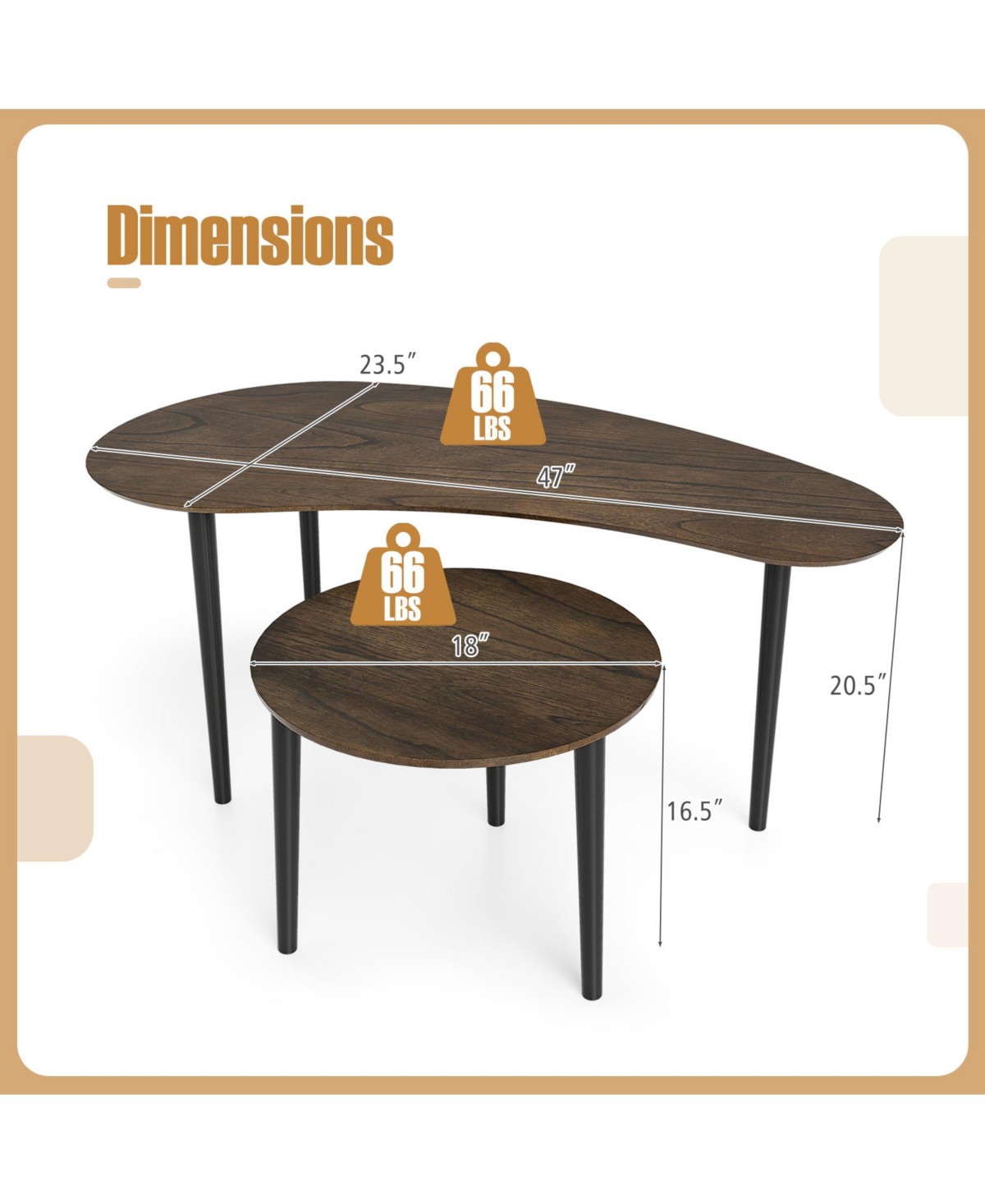 Gymax Nest Coffee Tables Set of 2 Modern Accent Tables w/ Solid Wood Support Legs