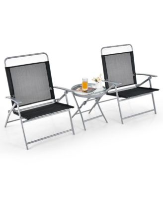 3 Pieces Patio Folding Chair Set Outdoor Metal Conversation Set