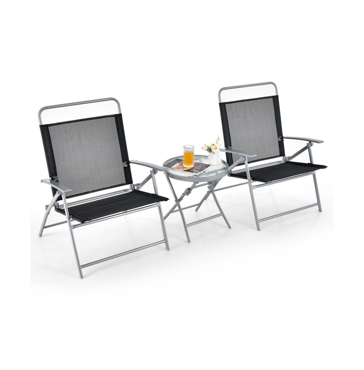Boyel Living 3 Pieces Patio Folding Chair Set Outdoor Metal Conversation Set