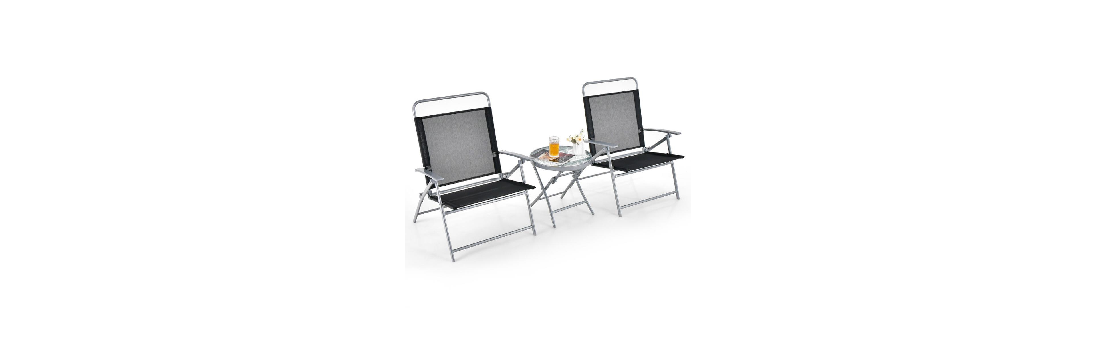 Boyel Living 3 Pieces Patio Folding Chair Set Outdoor Metal Conversation Set