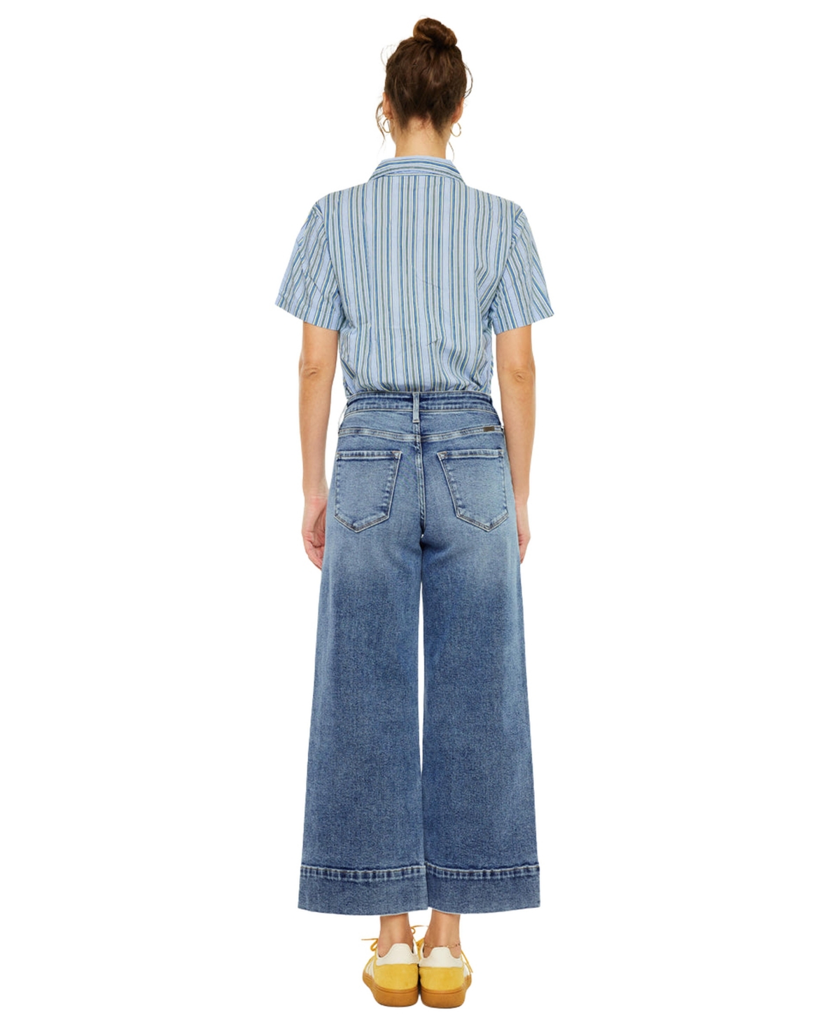 KanCan Women's Nessa High Rise Crop Wide Leg Jeans