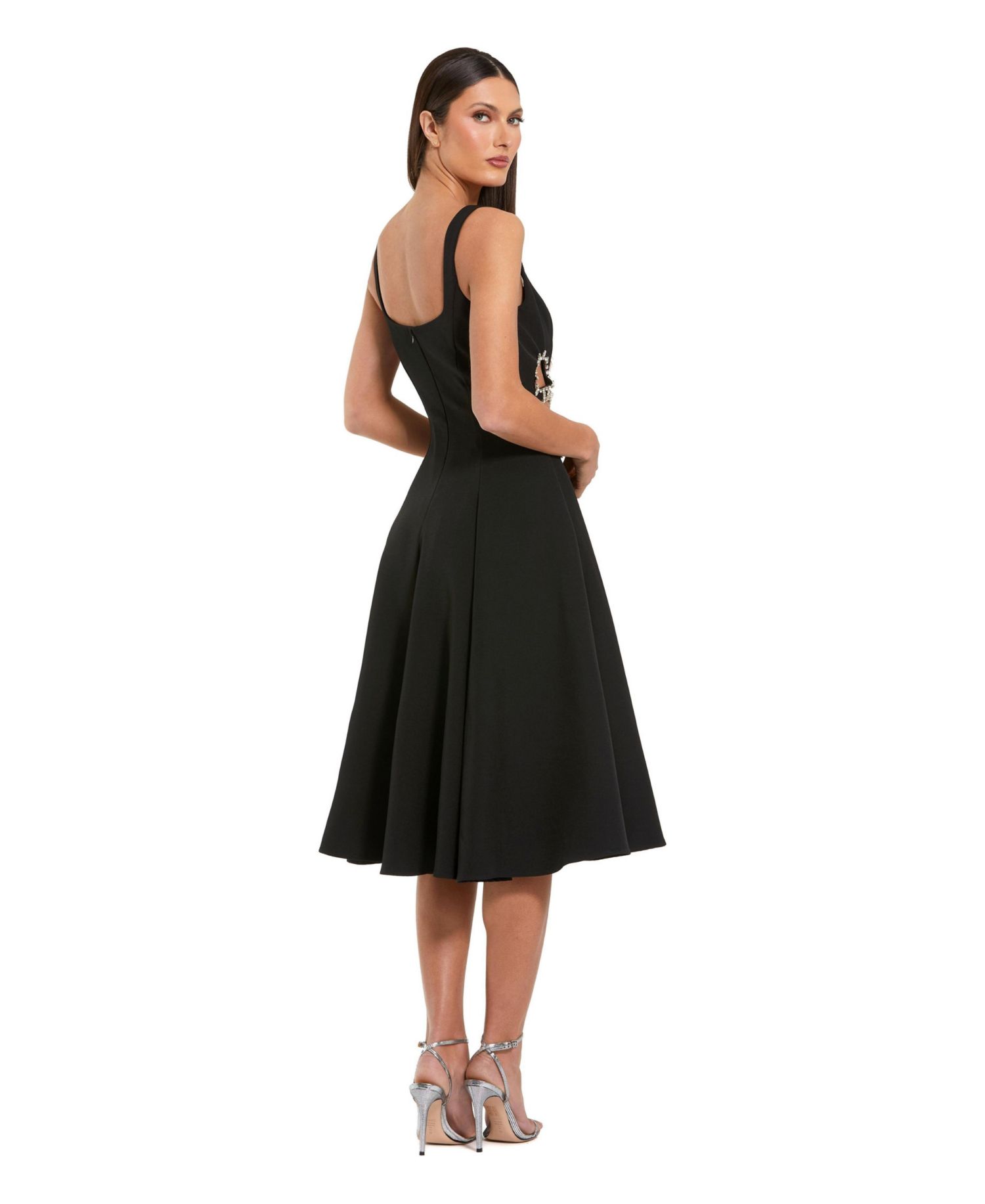 Women's Sleeveless Crepe Rhinestone Cutout Midi Dress