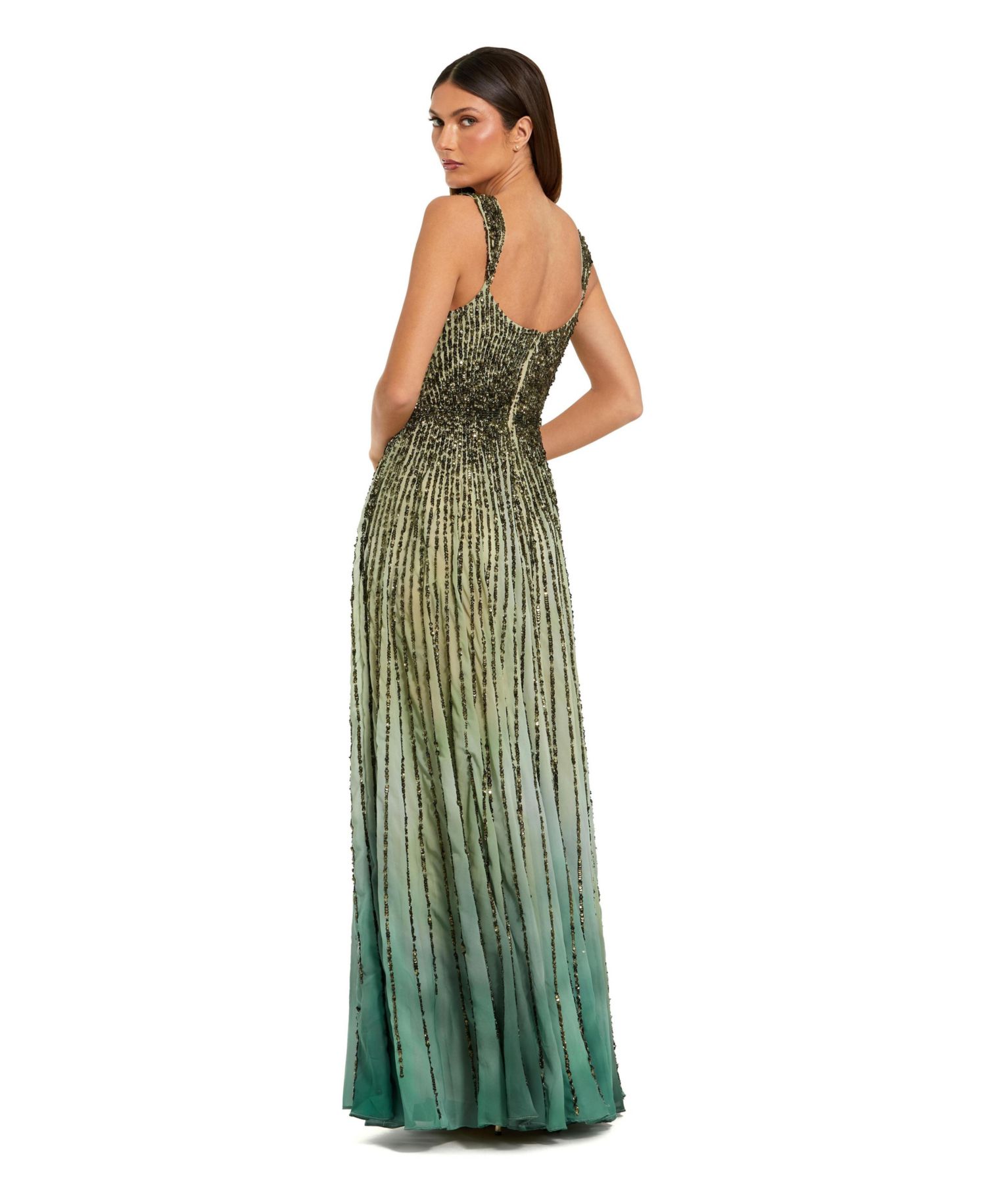 Petite Ombre Beaded Scoop Neck A-Line Gown