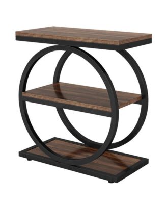 3 Tier End Table with Round Metal Frame for Living Room
