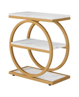 3 Tier End Table with Round Metal Frame for Living Room