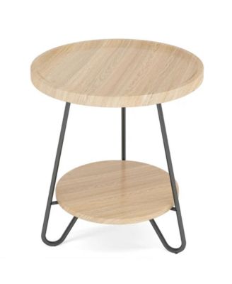 2-Tier Round End Table, Accent Side Table with Metal Legs