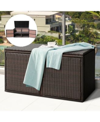 73 Gallon Rattan Storage Box Outdoor Patio Container Seat with Door