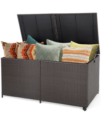Patio 175 Gallon Rattan Wicker Storage Deck Box Container Wheels w/ Liner Garden