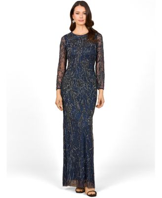 Women's High Neck, Long Sleeve Beaded Gown