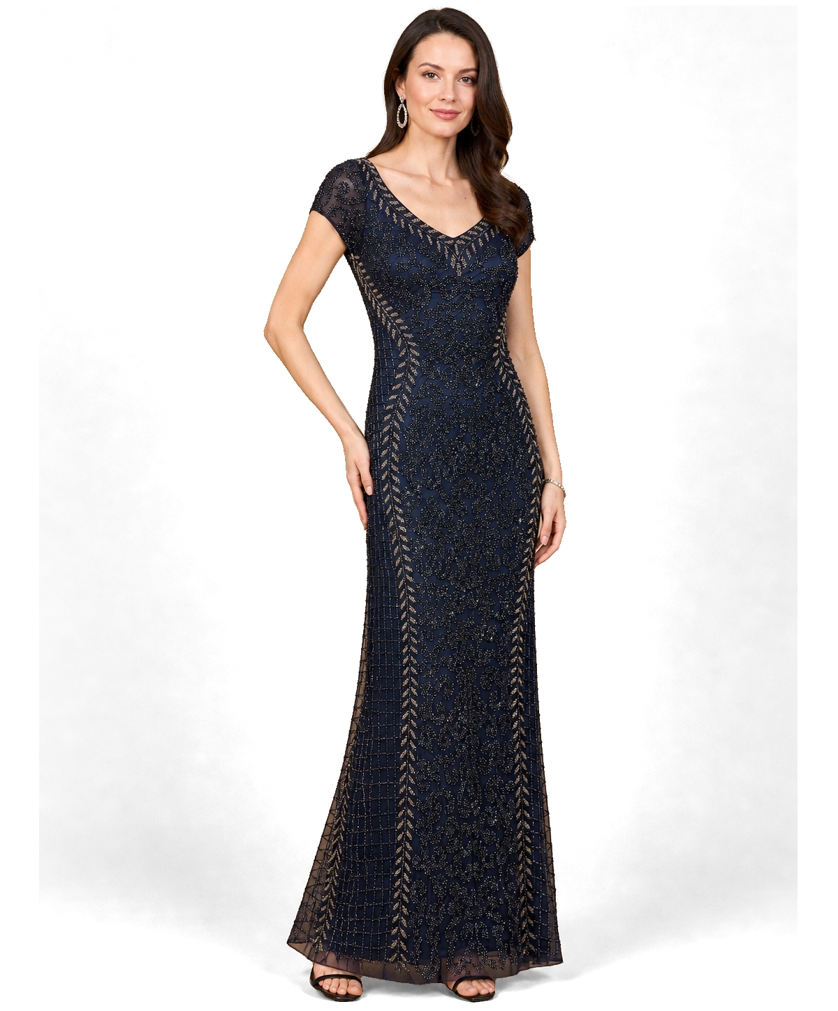 Lara Women's Beaded Mermaid Cap Sleeve Gown