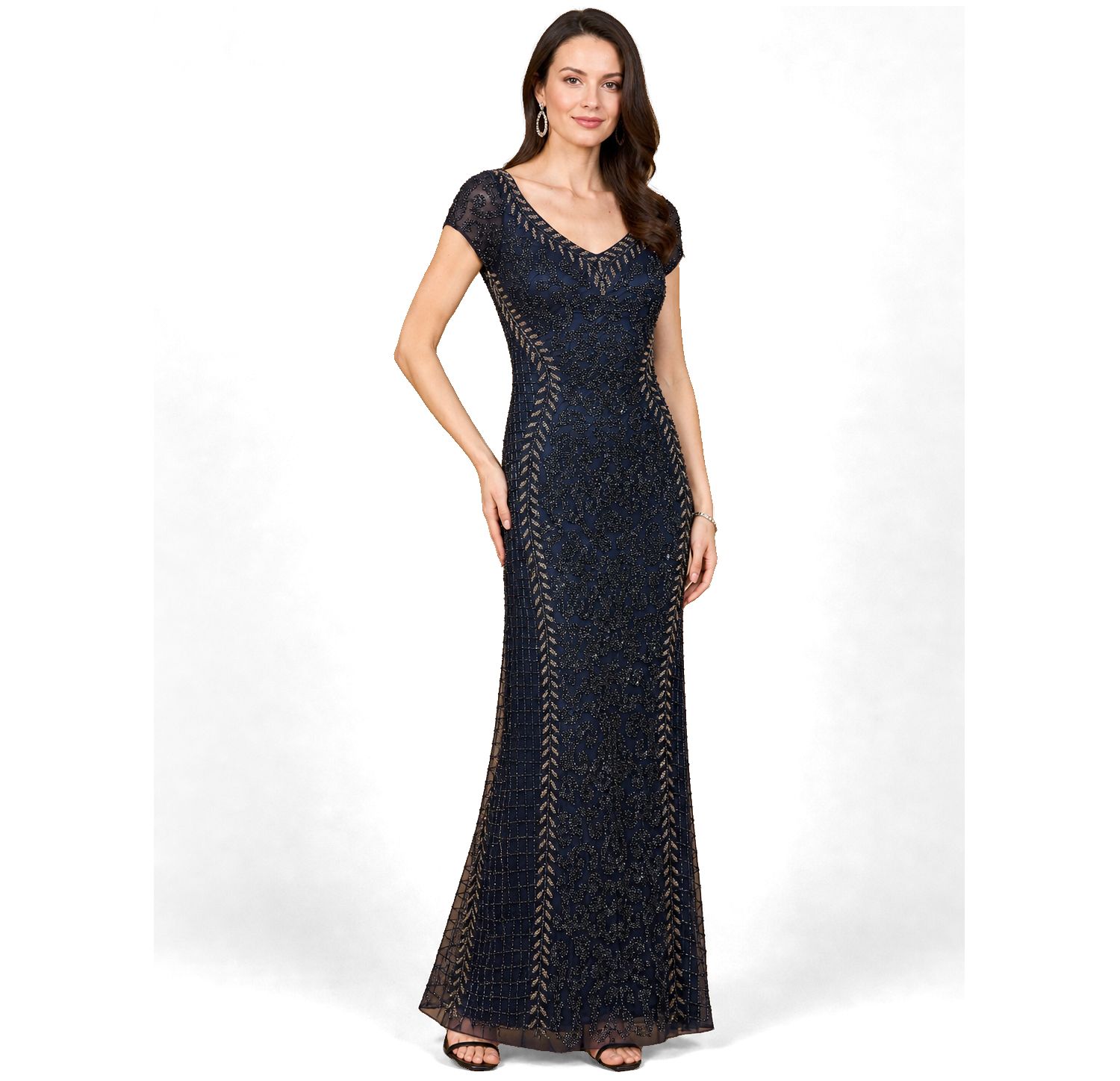 Women's Beaded Mermaid Cap Sleeve Gown