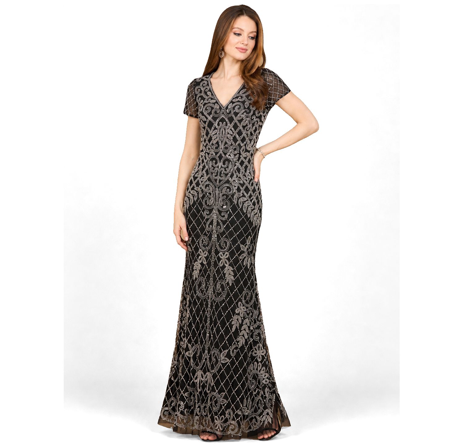 Women's Cap Sleeve Mermaid Beaded Gown