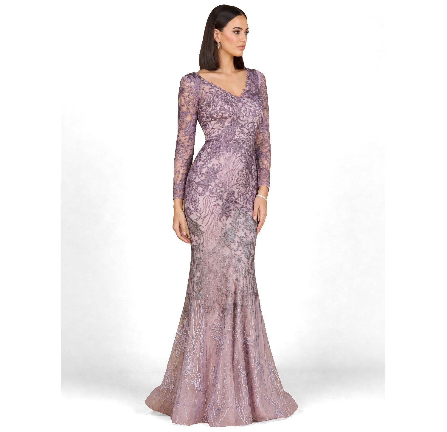 Women's Long Sleeve V-Neck Mermaid Gown