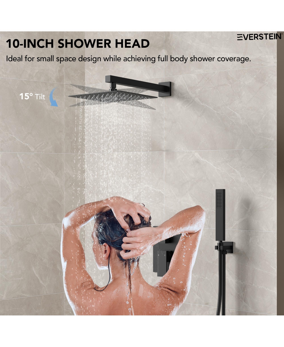 Everstrein 10" Rain Shower Head High Pressure Wall Mount Shower System Bathroom Shower Faucet Set with Handheld Spray