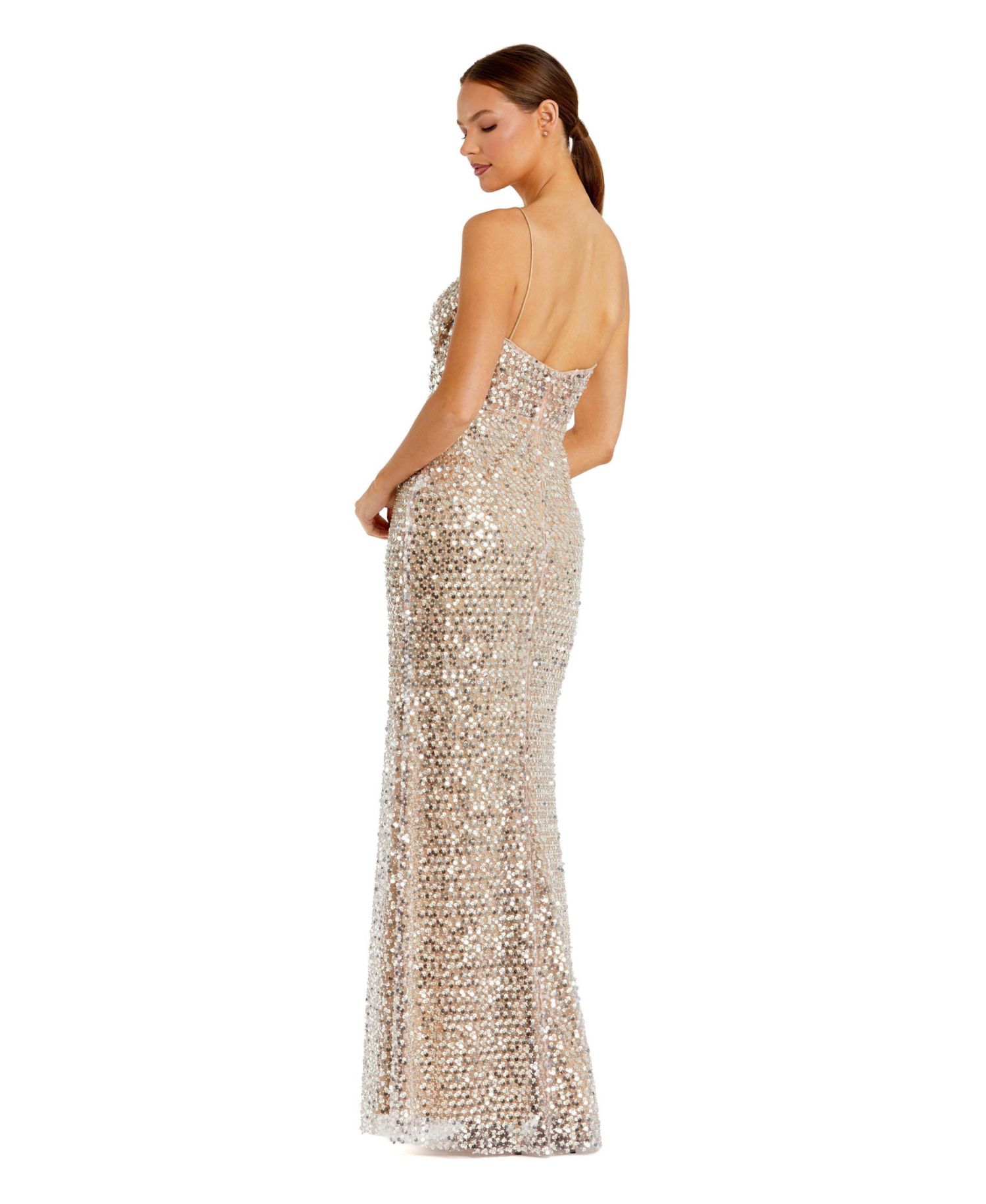 Women's Mirror Embellished Bustier Mesh Gown