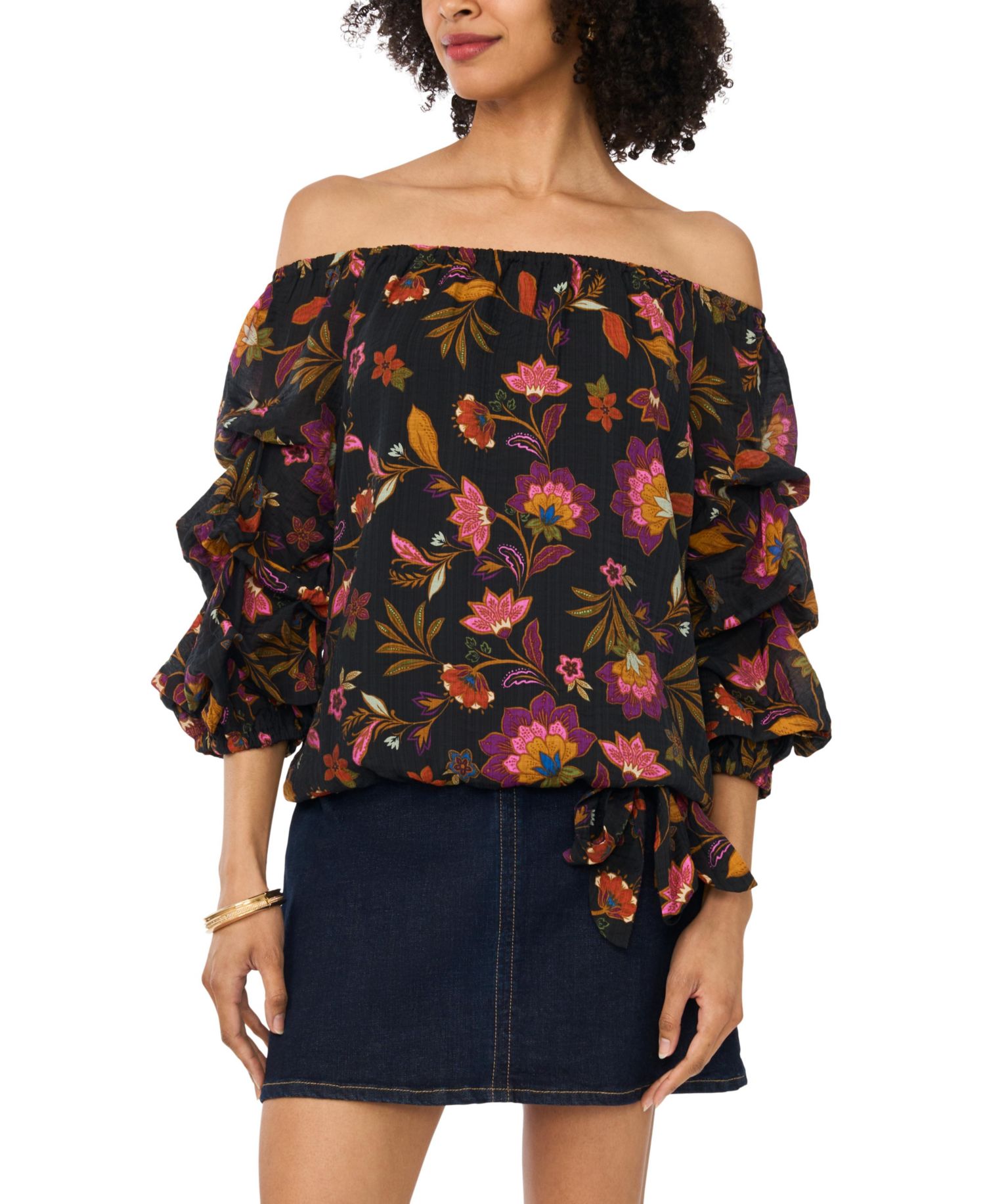 Women's Off-The-Shoulder Bubble-Sleeve Top