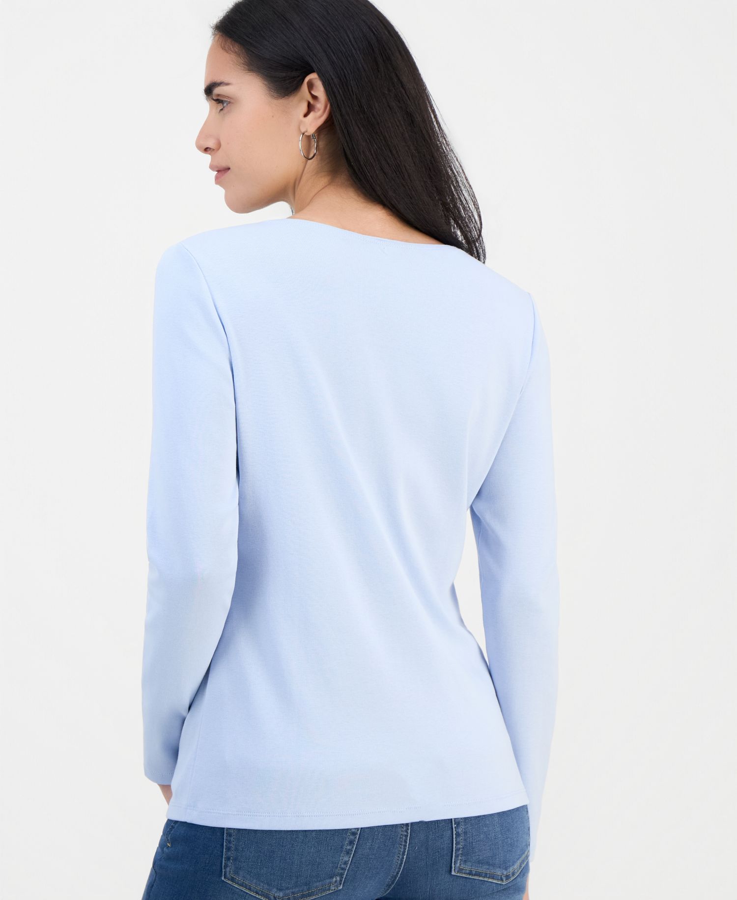 Petite Scoop-Neck Long-Sleeve Cotton Top
