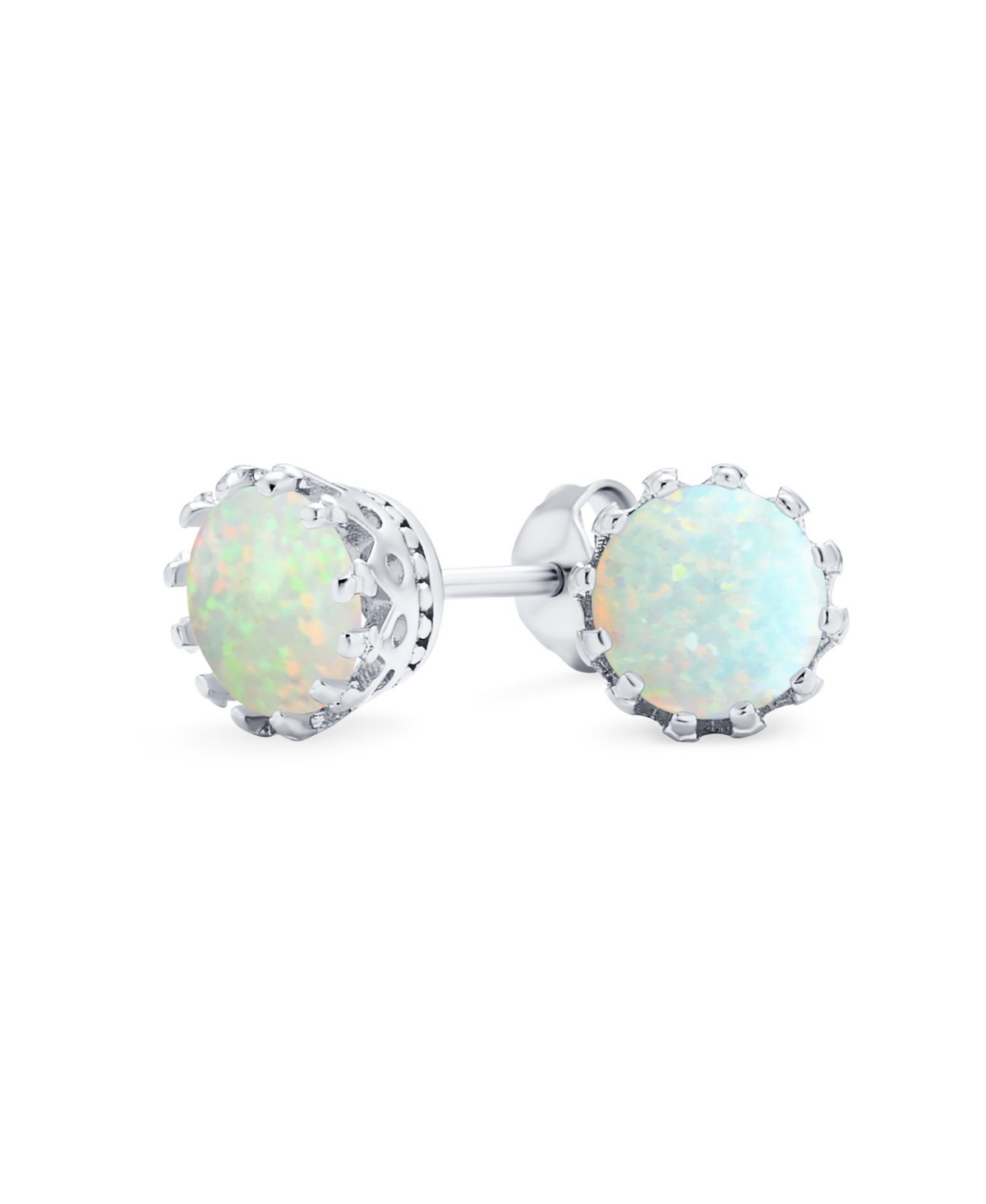 Bling Jewelry Crown Set Opal Solitaire Stud Earrings in Rose Gold Plated Sterling Silver 6MM - Silver white