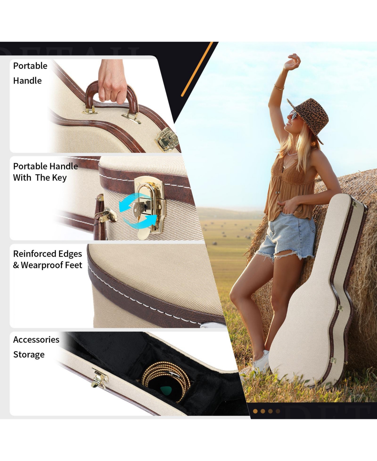 Yescom 39" Classical Guitar Hard Case with Lock Accessory Compartment for Airline Travel Guitar Hardshell Carrying Case Microgroove Flat