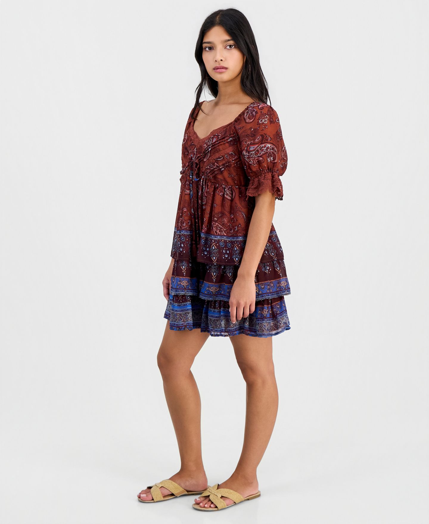 Женское платье And Now This Petite Paisley Puff-Sleeve Mini, цвет: Разноцветный — фото 3